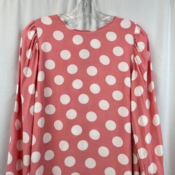Loft Long Sleeve Polka Dot Shift Dress Pink/White Womens Size Medium Above Knee - Picture 2 of 9